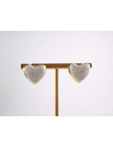 Kolczyki SERCE SERCA BIAŁY ECRU STAL...