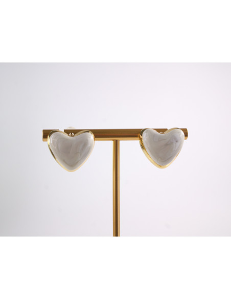 Kolczyki SERCE SERCA BIAŁY ECRU STAL CHIRURGICZNA  LOLITA AKCESORIA