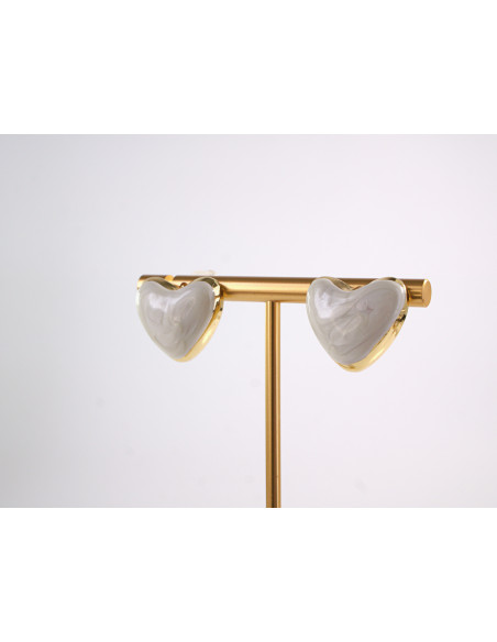 Kolczyki SERCE SERCA BIAŁY ECRU STAL CHIRURGICZNA  LOLITA AKCESORIA