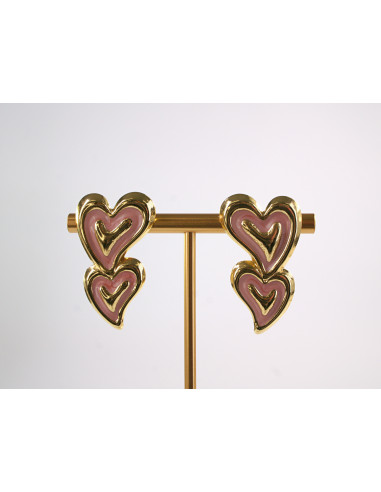 Kolczyki PODWÓJNE SERCE SERCA SERDUSZKO STAL...