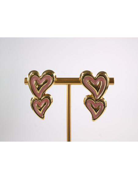 Kolczyki PODWÓJNE SERCE SERCA SERDUSZKO STAL CHIRURGICZNA  LOLITA AKCESORIA