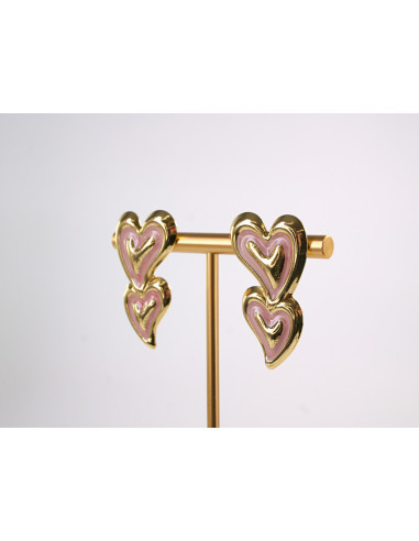 Kolczyki PODWÓJNE SERCE SERCA SERDUSZKO STAL...