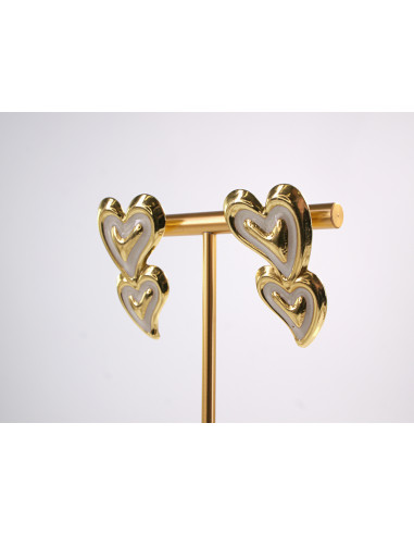 Kolczyki PODWÓJNE SERCE SERCA SERDUSZKO STAL...