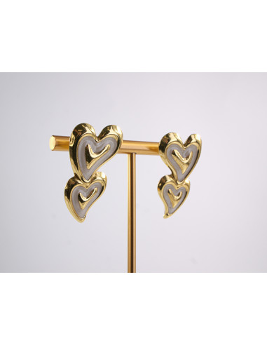 Kolczyki PODWÓJNE SERCE SERCA SERDUSZKO STAL...