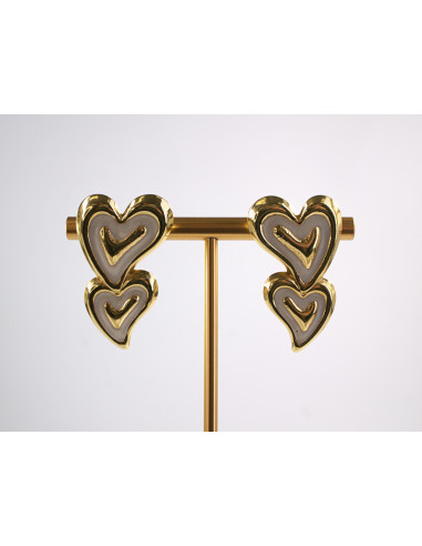 Kolczyki PODWÓJNE SERCE SERCA SERDUSZKO STAL...