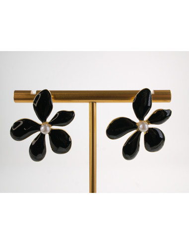 Kolczyki CZARNE KWIATY  KWIATKI STAL...