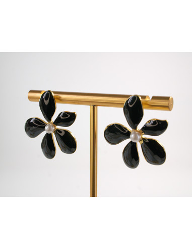 Kolczyki CZARNE KWIATY  KWIATKI STAL...