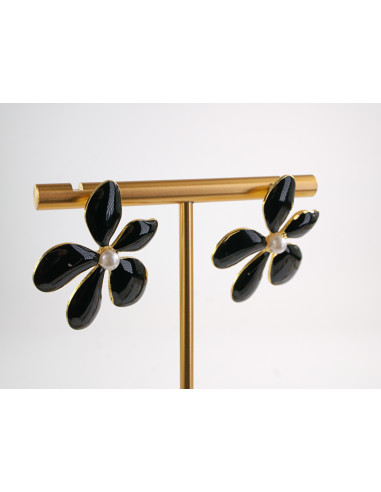 Kolczyki CZARNE KWIATY  KWIATKI STAL...