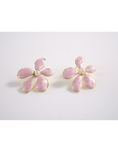 Kolczyki RÓŻOWE KWIATY  KWIATKI STAL...