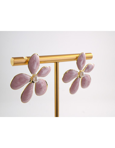 Kolczyki RÓŻOWE KWIATY  KWIATKI STAL...