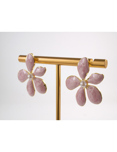 Kolczyki RÓŻOWE KWIATY  KWIATKI STAL...