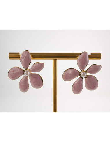 Kolczyki RÓŻOWE KWIATY  KWIATKI STAL...