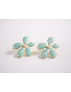 Kolczyki TURKUSOWE KWIATY  KWIATKI STAL CHIRURGICZNA...