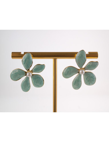 Kolczyki TURKUSOWE KWIATY  KWIATKI STAL...