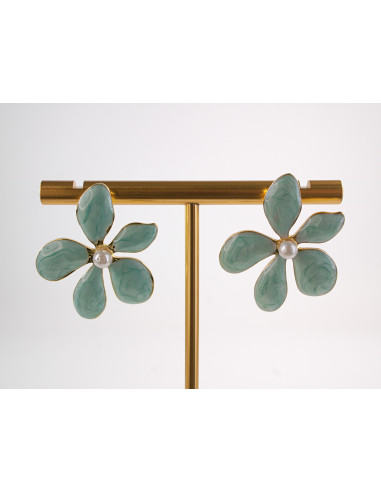 Kolczyki TURKUSOWE KWIATY  KWIATKI STAL...