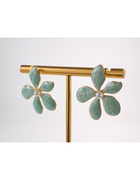 Kolczyki TURKUSOWE KWIATY  KWIATKI STAL CHIRURGICZNA  LOLITA AKCESORIA