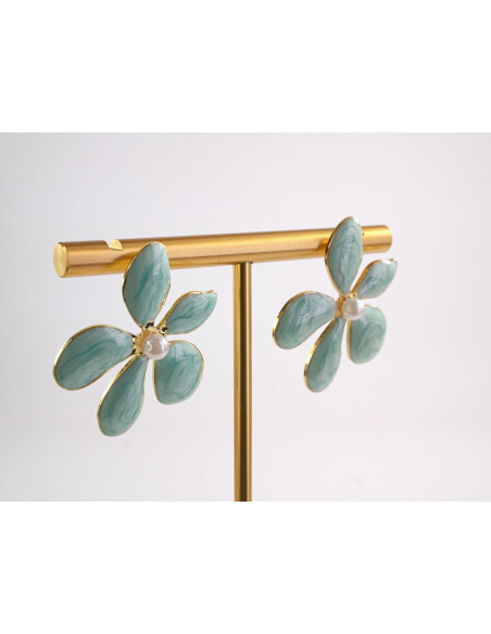 Kolczyki TURKUSOWE KWIATY  KWIATKI STAL CHIRURGICZNA  LOLITA AKCESORIA