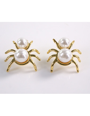 Kolczyki ZŁOTY PAJĄK Z PERŁĄ   STAL...