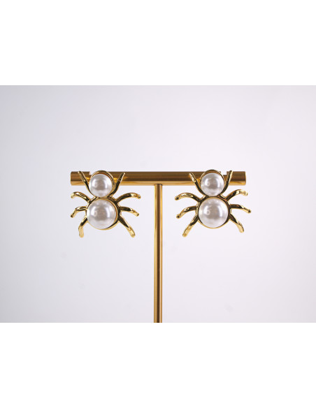 Kolczyki ZŁOTY PAJĄK Z PERŁĄ   STAL CHIRURGICZNA  LOLITA AKCESORIA