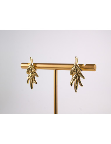 Kolczyki ZŁOTY  LIŚĆ LISTEK  STAL CHIRURGICZNA...