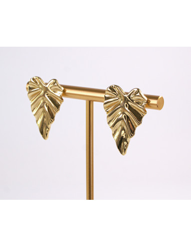 Kolczyki ZŁOTY  LIŚĆ LISTEK  STAL CHIRURGICZNA...
