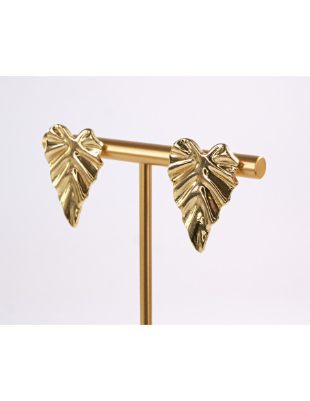 Kolczyki ZŁOTY  LIŚĆ LISTEK  STAL CHIRURGICZNA  LOLITA AKCESORIA
