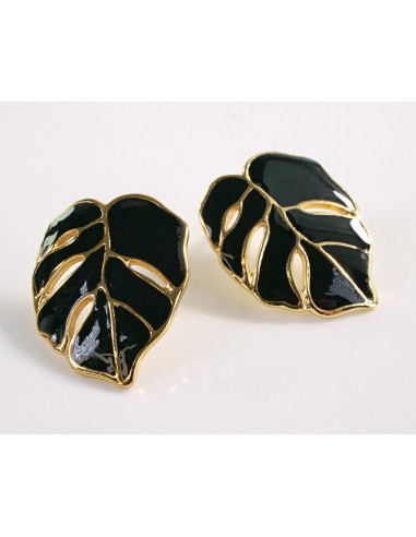 Kolczyki LIŚĆ CZARNY  LIŚĆ MONSTERA  STAL...