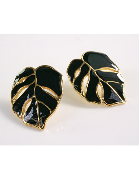 Kolczyki LIŚĆ CZARNY  LIŚĆ MONSTERA  STAL CHIRURGICZNA  LOLITA AKCESORIA