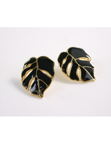 Kolczyki LIŚĆ CZARNY  LIŚĆ MONSTERA  STAL...