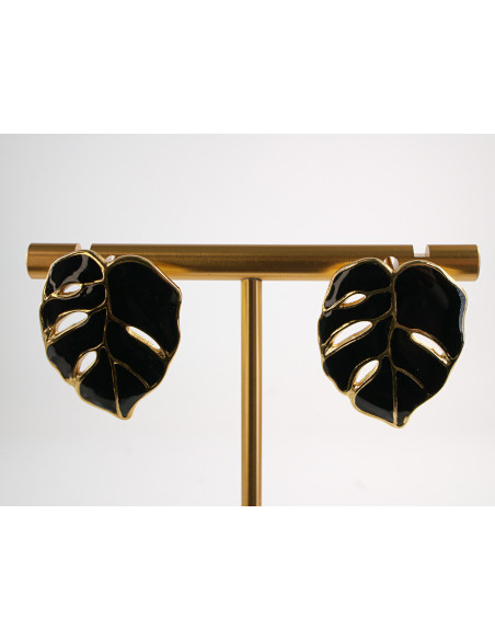 Kolczyki LIŚĆ CZARNY  LIŚĆ MONSTERA  STAL CHIRURGICZNA  LOLITA AKCESORIA