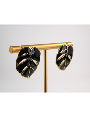 Kolczyki LIŚĆ CZARNY  LIŚĆ MONSTERA  STAL...