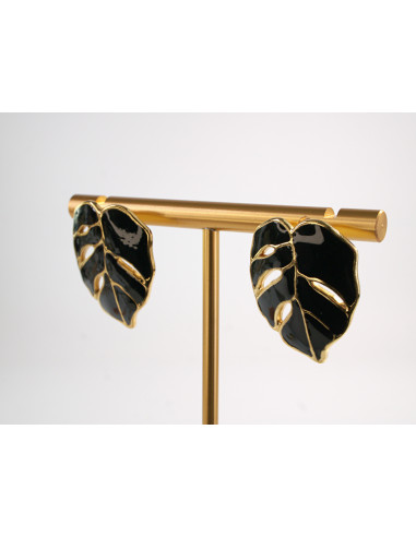 Kolczyki LIŚĆ CZARNY  LIŚĆ MONSTERA  STAL...