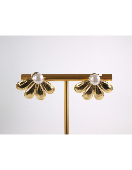 Kolczyki  ZŁOTE WACHLARZE Z PERŁĄ STAL CHIRURGICZNA  LOLITA AKCESORIA