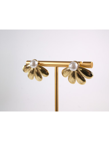 Kolczyki  ZŁOTE WACHLARZE Z PERŁĄ STAL...