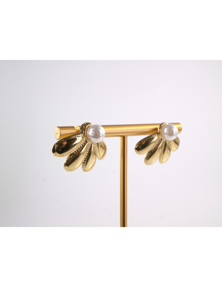 Kolczyki  ZŁOTE WACHLARZE Z PERŁĄ STAL CHIRURGICZNA  LOLITA AKCESORIA