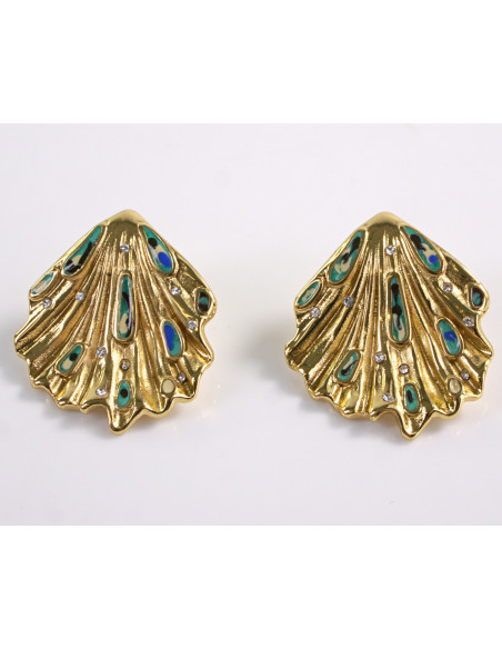 Kolczyki  ZŁOTE WACHLARZE Z PERŁĄ STAL CHIRURGICZNA  LOLITA AKCESORIA