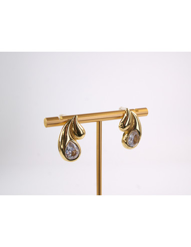Kolczyki  ZŁOTE  ŁEZKI KROPLE Z OCZKIEM STAL...