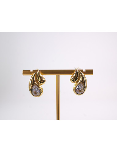 Kolczyki  ZŁOTE  ŁEZKI KROPLE Z OCZKIEM STAL...