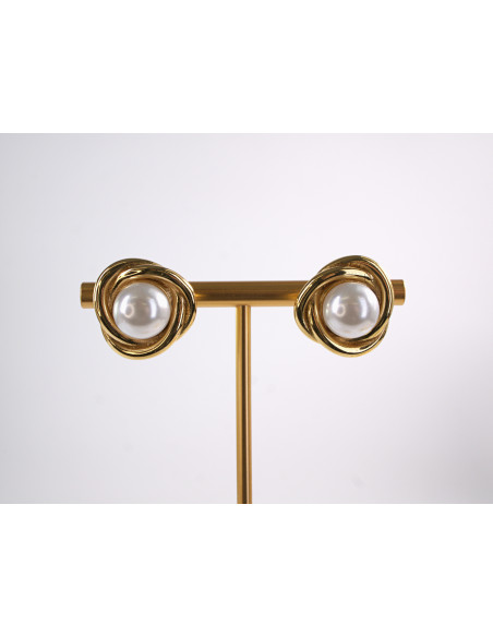 Kolczyki  WĘZEŁ SUPEŁ ZŁOTE Z PERŁĄ  STAL CHIRURGICZNA  LOLITA AKCESORIA