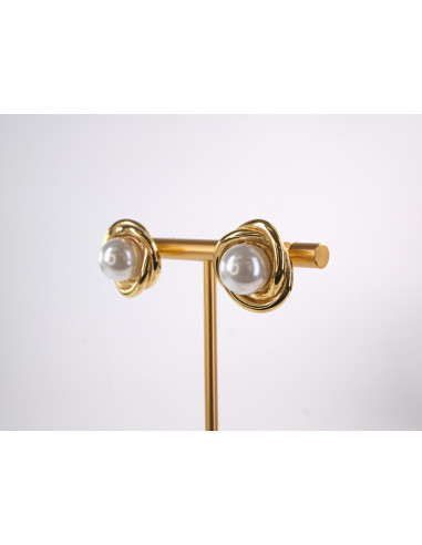 Kolczyki  WĘZEŁ SUPEŁ ZŁOTE Z PERŁĄ  STAL...