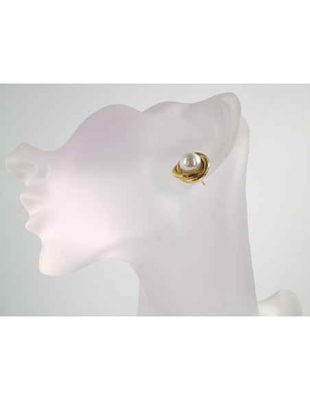 Kolczyki  WĘZEŁ SUPEŁ ZŁOTE Z PERŁĄ  STAL CHIRURGICZNA  LOLITA AKCESORIA