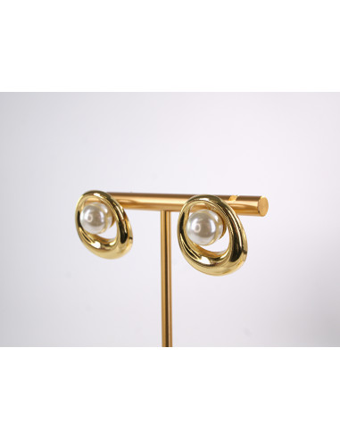 Kolczyki  WĘZEŁ SUPEŁ ZŁOTE Z PERŁĄ  STAL...