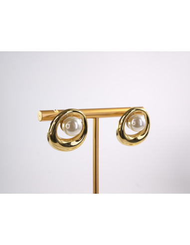 Kolczyki  WĘZEŁ SUPEŁ ZŁOTE Z PERŁĄ  STAL...