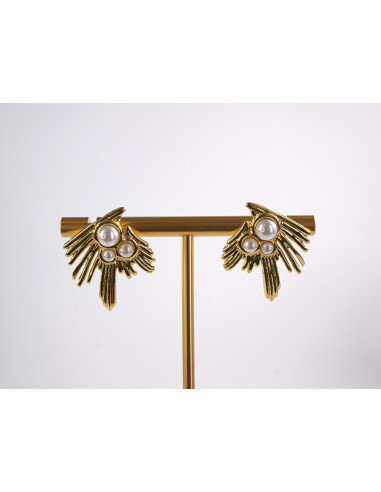 Kolczyki  ASYMETRYCZNE ZŁOTE Z PERŁĄ  STAL...