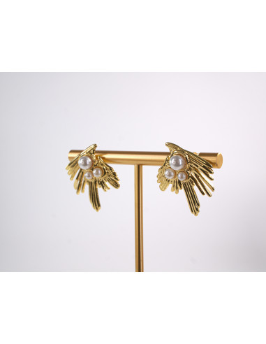 Kolczyki  ASYMETRYCZNE ZŁOTE Z PERŁĄ  STAL...