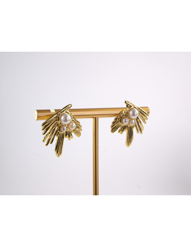 Kolczyki  ASYMETRYCZNE ZŁOTE Z PERŁĄ  STAL...