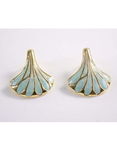 Kolczyki TURKUSOWY LIŚĆ MIŁORZĘBU   STAL...