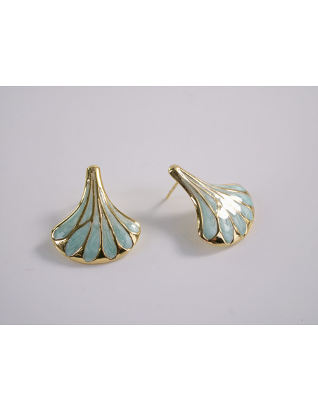Kolczyki TURKUSOWY LIŚĆ MIŁORZĘBU   STAL CHIRURGICZNA  LOLITA AKCESORIA