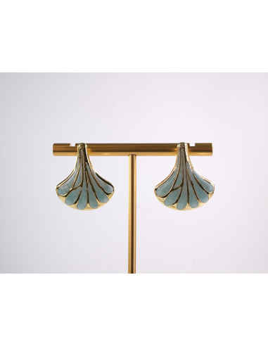 Kolczyki TURKUSOWY LIŚĆ MIŁORZĘBU   STAL...