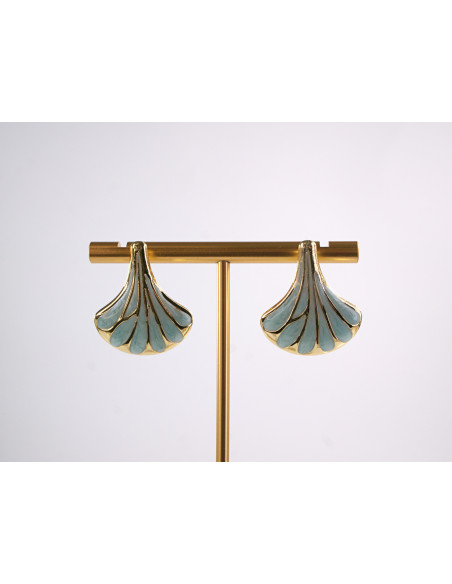 Kolczyki TURKUSOWY LIŚĆ MIŁORZĘBU   STAL CHIRURGICZNA  LOLITA AKCESORIA